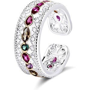Silver Filigree Colourful Cubic Zirconia Rings Rainbow Stone Rings
